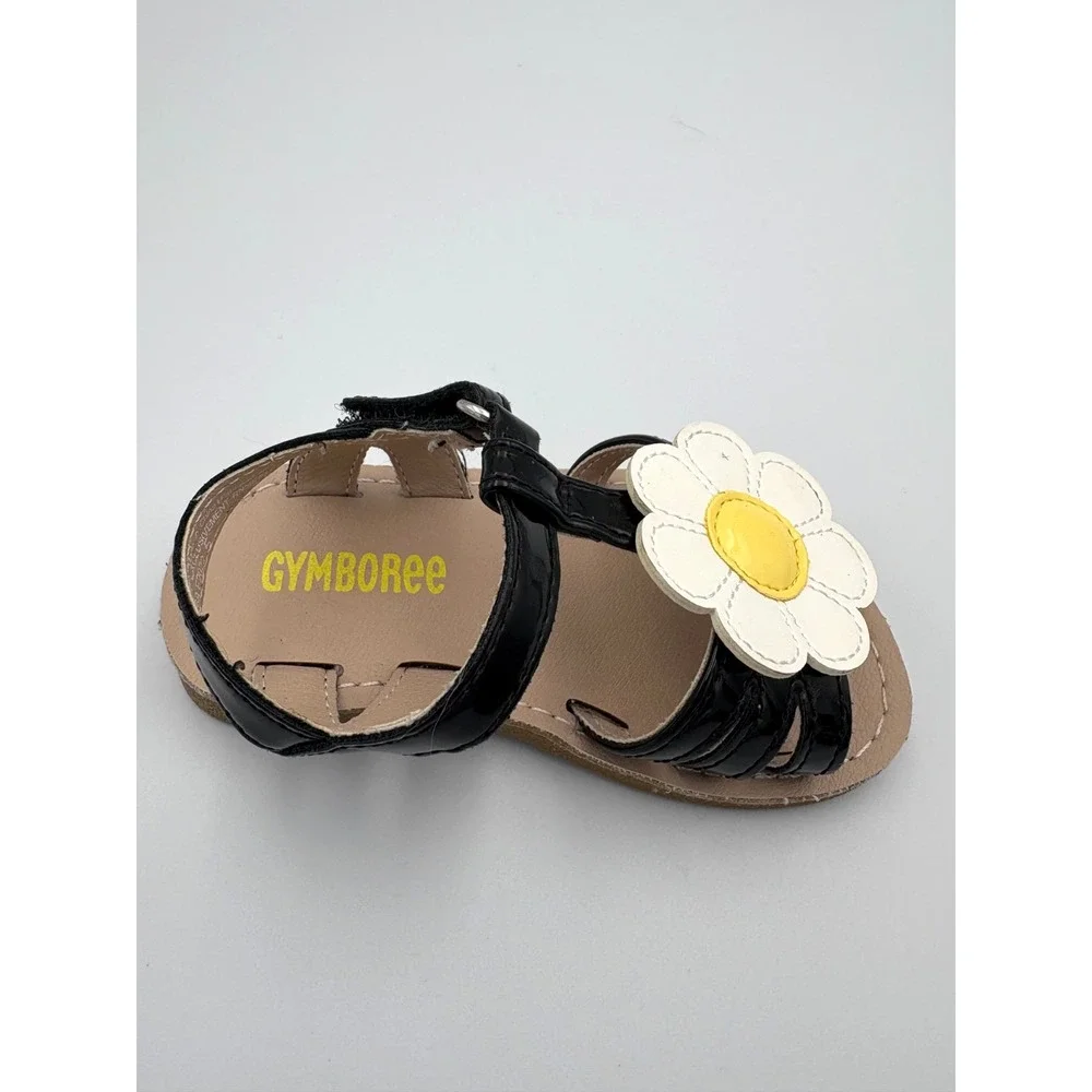 Gymboree Girls Black, White &‎ Yellow Daisy Flower Sandals Size 5
